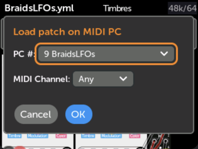Load on MIDI PC dialog