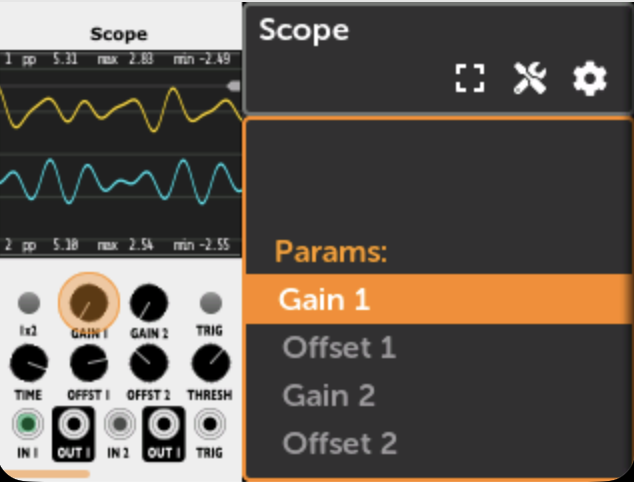 Scope module showing waveforms
